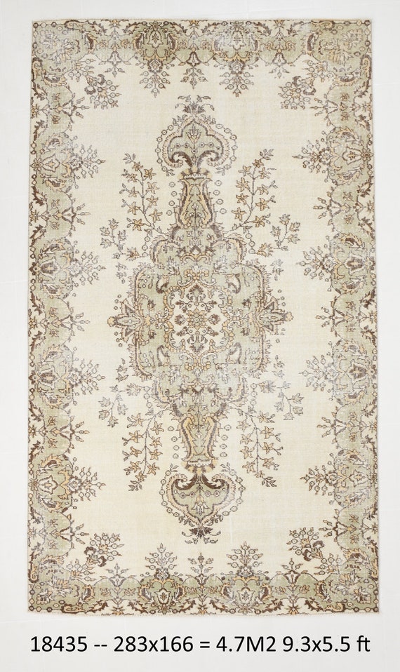 5x9 Vintage Victorian Style Area Rug, 5x9 Medallion Rug, Green Cream Color Rug, 5x9 Living Room Rug, Vintage Tapestry, 5x9 Area Rug