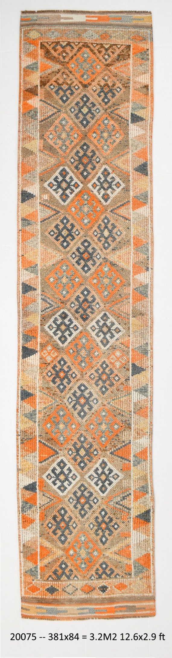 3x12 Green & Orange Vintage Runner Rug, 3x12 TURKISH VİNTAGE RUNNER Rug, 3x12, Handmade Oushak Rug, 3x12 Runner Rug, Long Stair Hallway Rugs