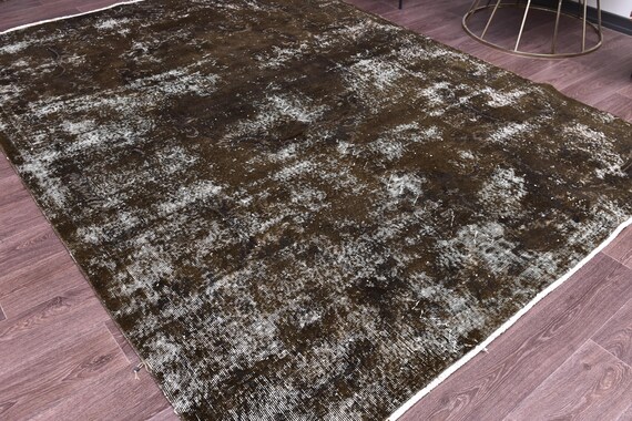 7x9 Vintage Brown Overdyed Area Rug, 7x9 Farmhouse Rug, Handmade Wool Rug, 7x9 Area Rug, 7x9 Brown Color,  Farmhouse Decor Rug, Faded Rug