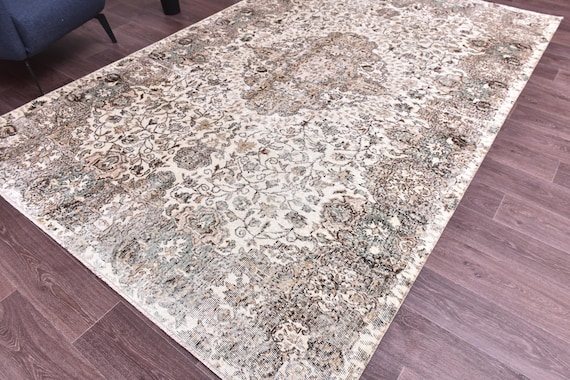 6x10 Vintage Turkish Area Rug, Cream Caramel Beige Color, 6x10 Handmade Wool Rug, 6x10 Soft Area Rug, 6x10 Living Room Rug, 6x10 Area Rugs