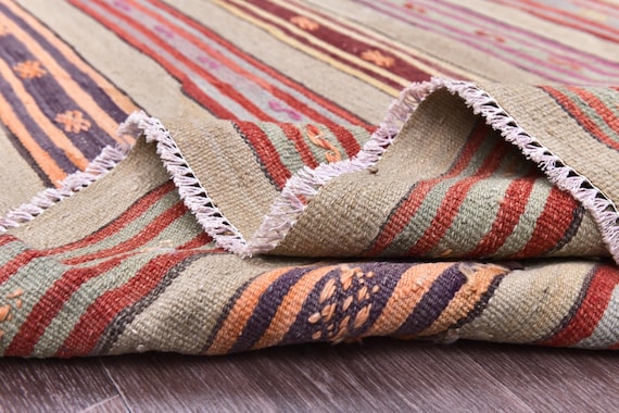 5x8 Vintage Turkish Kilim Rug, 5x8 Rug, Beige Rainbow Color, 5x8 Handmade Wool Jute Rug, 5x8 Traditional Turkish Rug, 5x8 Tribal Kilim Rug