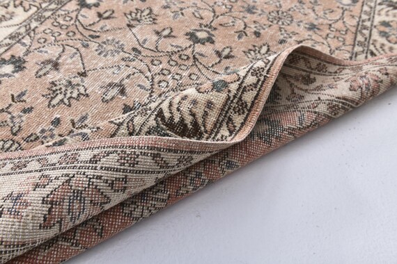 4x7 Vintage Small Accent Rug, Salmon Cream Color, 4x7 Distressed Floral Persian Style Rug, Living Room Bedroom Decor, 4x7 Farmhouse Design