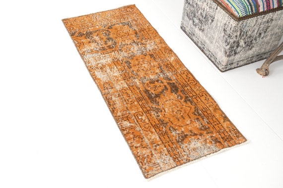 2x4 Area Rug, 2x4 Doormat Rug, 2x4 VINTAGE DOORMAT Rug, 2x4, Wool Handmade Oushak, Pumpink Orange Doormat, 2x4 Vintage Rug, Rug For Accent