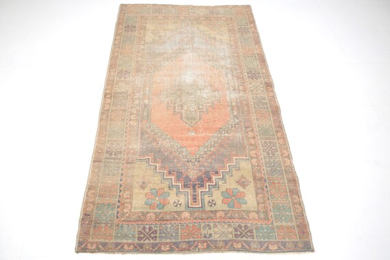 3x6 Area Rug, 3x6 Soft Pastel Vintage, 3x6 Muted Turkish Vintage Rug, 3x6, Oushak Handmade Wool Rug, 3x6 Rug, Colorful Soft Color, Antique