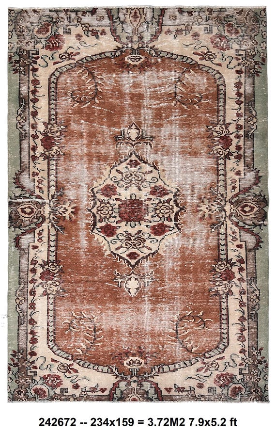 5x8 Vintage Turkish Rug, 5x8 Red and Green Vintage Rug 5x8 Rug Oriental Handmade Wool Rug 5x8 Area Rug Rugs For Living, Room Bedroom Rug 55s