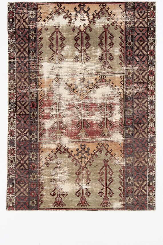 5x7 Rugs, 5x7 Vintage Rug, 5x7 DISTRESSED TURKISH VINTAGE Rug, 5x7, Wool Handmade Turkey, 5x7 Area Rug, Red & Khaki Vintage Rug, 57s Antique