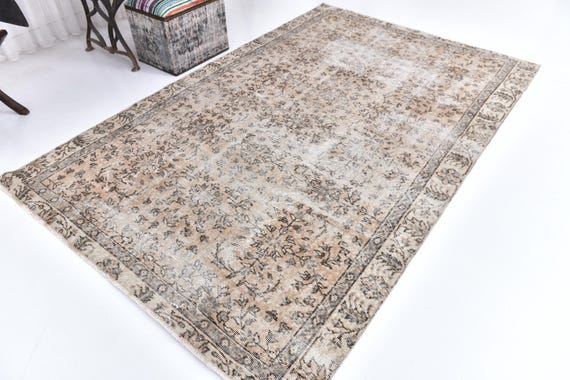 5x8 Vintage Faded Rug, 5x8 Handmade Wool Rugs, Brown Pink Color, 5x8 Medallion Design,  5x8 Area Rugs, Living Room Rugs, Faded Rug