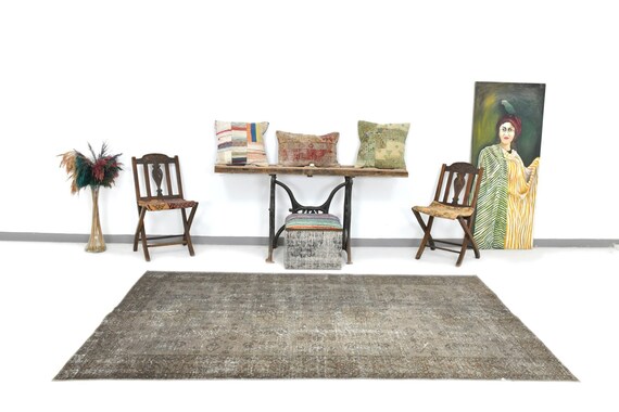 5x8 Vintage Rug, 5x8 Brown Turkish Vintage Rug, 5x8 Rug, Wool Handmade Turkey, 5x8 Area Rug, Distressed Style, Rug For Living Room, Antique