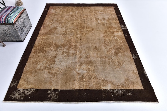 5x8 Vintage Neutral Distressed Area Rug, 5x8 Brown Border Beige Modern Abstract Rug, 5x8 Living Room Decor, Denmark Style, 5x8 Neutral Rug