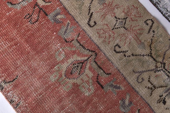 2x9 Vintage Faded Runner Rug, Handmade Wool Rug, Red Beige Color, 2x9 Traditional Hallway Rugs, 2x9 Kithcen Runner Rug, 2x9 Area Rugs