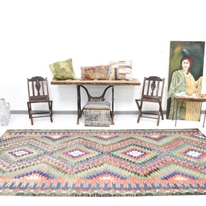 6x11  Vintage Kilim Rug, 6x11 Turkish Vintage Kilim Rug, Handmade Wool Rug, 6x11 Rug, Blue & Green Kilim, Kilim Rug 6x11, Gift Rug