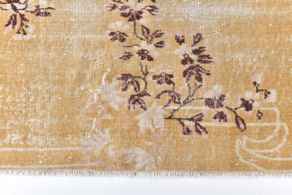 Antique Vintage Turkish Rug, Yellow, 3x6 Red & Tan, 3x6 Wool Handmade Oushak, 3x6 Area Rug, Living Room Decor, Rug For Bedroom, 1950's Rug,