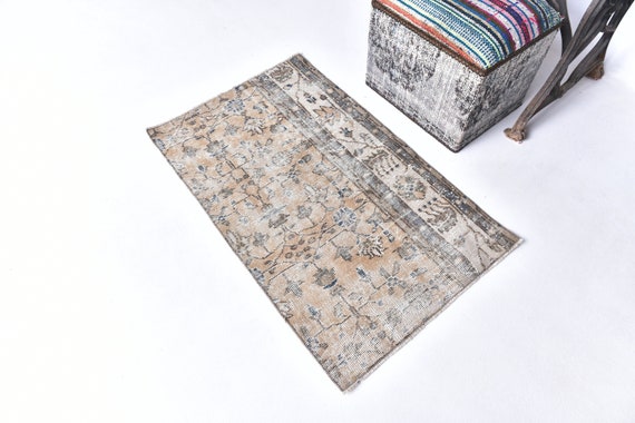 2x3 Area Rug, 2x3 Vintage Doormat, 2x3 Light Orange Blue Vintage Doormat, Accent Handmade Wool Rug, 2x3, Doormat Rug 2x3, Rug For Accent 57s
