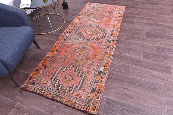 3x8 Vintage Runner Rug, Geometric Runner Rug, Handmade Home Decor, 3x8 Turkish Runner, 3x8 Area Rug, Hallway Rug, 3x8 Persian Runner Rug