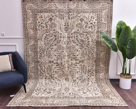 7x10 Vintage Faded Oriental Handmade Wool Room Rug, Taupe Color, Outlet