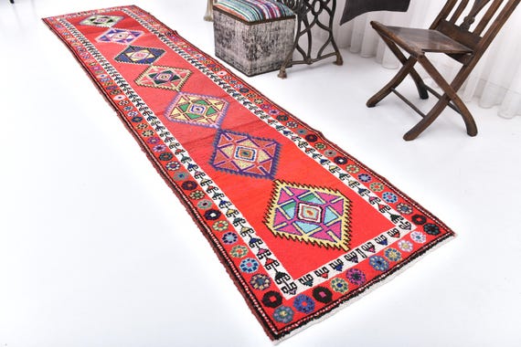 3x12 Runner Rug, 3x12 RED VINTAGE RUNNER, 3x12, Vintage Runner, Handmade Oushak Rug, 3x12 Runner Rug, Long Stair Rug, Turkish Runner 3x12