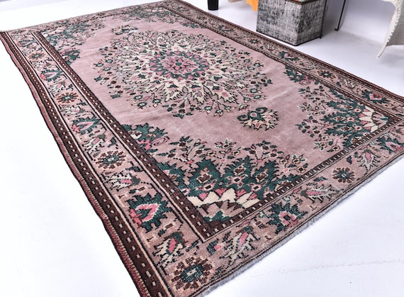 6x10 Vintage Medallion Rug, Orange, Black, Green Rug, 6x10 Traditional Area Rug, Faded Rug, Living Room Bedroom Rug, 6x10 Handwoven Rug