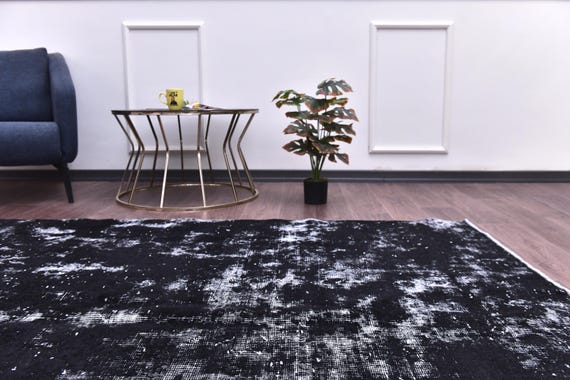 7x9 Vintage Black Overdyed Area Rug, 7x9 Farmhouse Rug, Handmade Wool Rug, 7x9 Area Rug, 7x9 Black Color, Farmhouse Decor Rug, Faded Rug