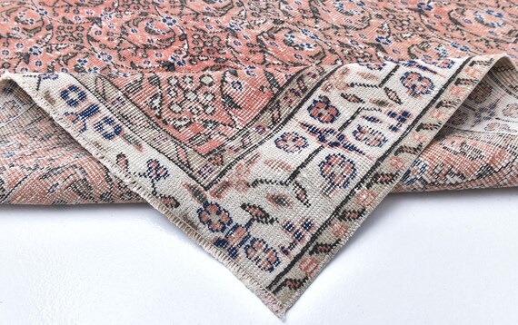 5x8 Rug, 5x8 Vintage Rug, 5x8 NEUTRAL TURKISH VINTAGE Rug, 5x8 Area Rug, Pale Red & Blue Vintage Rug, 5x8 Turkish Rug, Floral Style, Antique