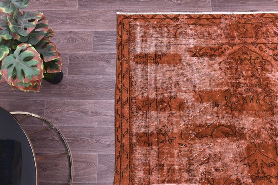 5x9 Vintage Terracotta Faded Rug, 5x9 Handmade Wool Rug, 5x9 Rug, Terracotta Color, 5x9 Living Room Bedroom Rug, 5x9 Area Rug,