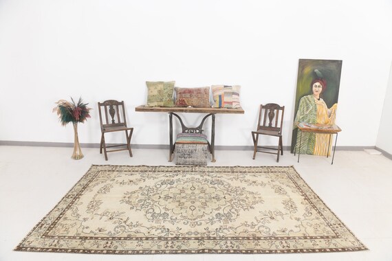 6x9 Area Rug, 6x9 Vintage Rug, 6x9 TURKISH VINTAGE AREA Rug, 6x9, Wool Handmade Oushak, 6x9 Rug, Brown & Beige Vintage Rug, Rug For Bedroom