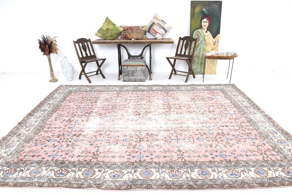 8x11 Area Rug, 8x11 Vintage Rug, 8x11 OVERSIZE PINK VINTAGE Rug, 8x11, Large Vintage Area Rug, 8x11 Rugs, Shades Of Pink Vintage, Antique