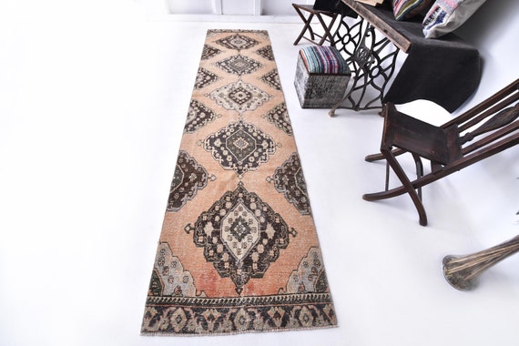3x12 Vintage Handmade Wool Stair Ruuner Rug, Taupe Copper Color