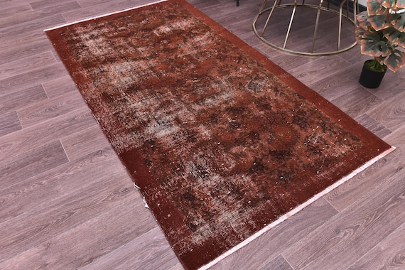 3x6 Vintage Burgundy Rug, Traditional Turkish Rug, 3x6 Rustic Color, Handmade Wool Rug, 3x6 Doormat Rug, Small Runner Rug, 3x6 Rug