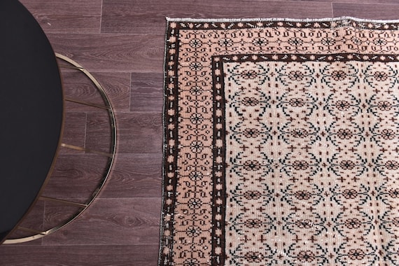 5x9 Vintage Turkish Rug, Handmade Wool Rug, Traditional Pattern, 5x9 Peach Cream Color, 5x9 Farmhouse Rug, 5x9 Living Room Bedroom Rug