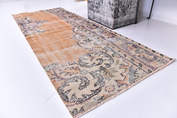 2x6 Vintage Faded Runner Rug, 2x6 Handmade Floral Runner, Peach Green Color, 2x6 Elegant Runner, 2x6 Hallway Rug, 2x6 Kithcen Runner Rug,