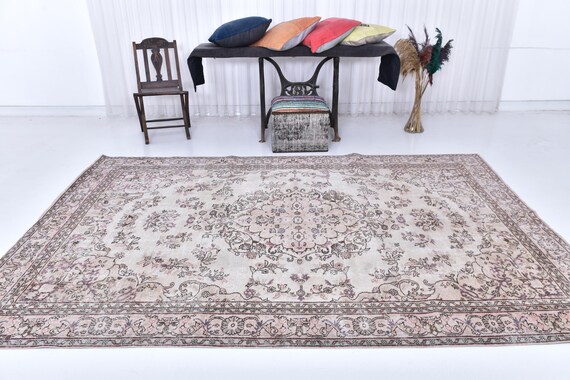 Antique Vintage Turkish Rug, 7x10 Oversize Rug, 7x10 Extra Large Area Rug, Orange Beige Rug, 7x10 Handmade Turkish Rug, 7x10 Anatolian Rug,