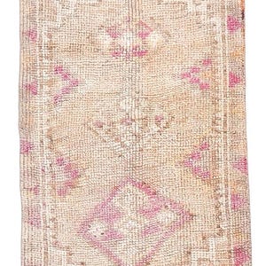 3x13 pink orange Turkish runner rug, 3x13 Pink Beige Vintage Runner rugs, Handmade 3x13 Runner Wool Rugs, 3x13 Hallway Turkish Runner Rug,