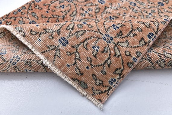 3x6 Floral Runner Rug, 3x6 Turkish Runner Rug, Hallway Rug, Handmade Home Decor, Copper Blue Color Rug, 3x6 Runner Rug, Vintage Turkish Rug