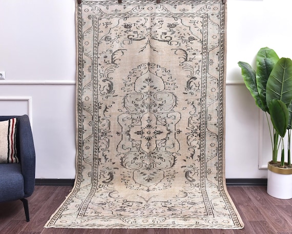 5x9 Vintage Distressed Medallion Handmade Floral Taupe Rug, Outlet