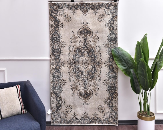 3x6 Vintage Handmade Traditional Turkish Medallion Accent Rug, Green Cream Color, Outlet