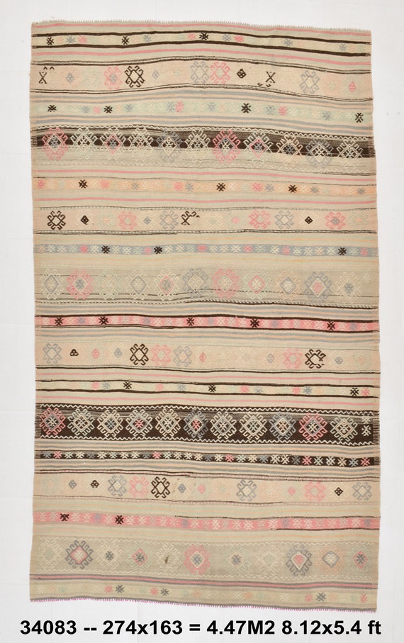 5x9, 5x9 TURKISH VINTAGE KILIM Rug, 5x9 Rug, Vintage Kilim Rug, Handwoven Kilim Rug, 5x9, Minimalist Striped Kilim, Boho Chic, 5x9 Area Rug