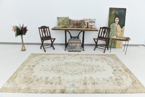 5x9 Area Rug, 5x9 Soft Vintage, 5x9 TURKISH VINTAGE AREA Rug, 5x9, Wool Handmade Turkey, 5x9 Rugs, Beige & Brown Vintage Rug, Traditional