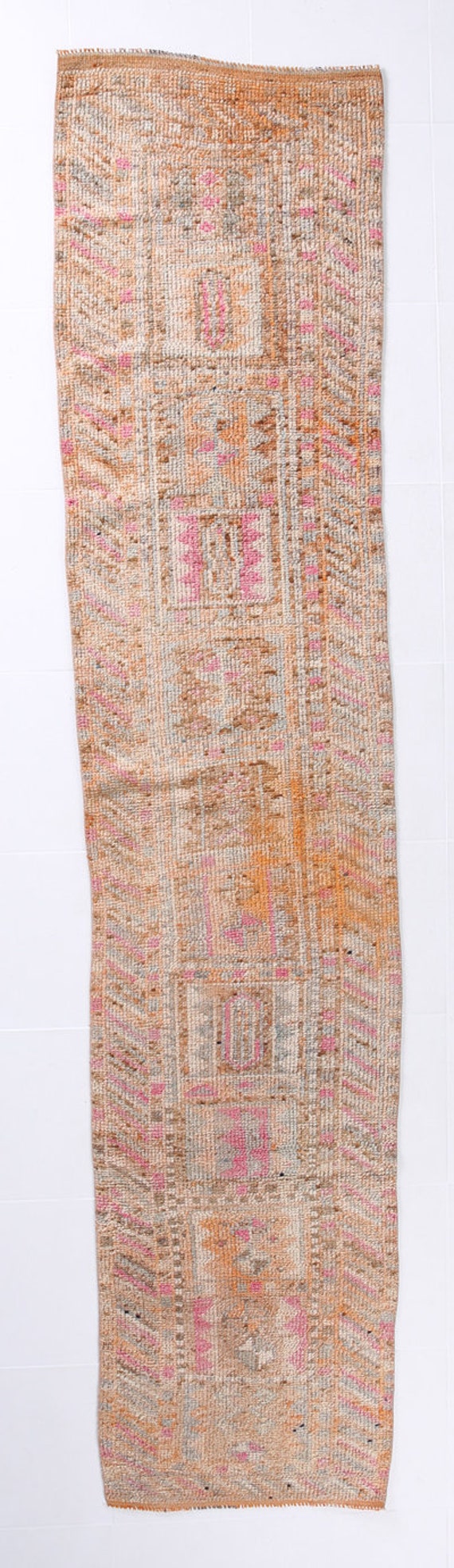 3x11 TURKISH VINTAGE RUNNER 3x11 Runner Rug Oushak Runner Handmade Orange Rug Vintage Runner Turkey Rug 3x11 Turkish Runner Orange Beige Rug