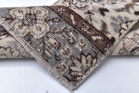 2x3 Cream Brown Vintage Doormat Rug, 2x3 Vintage Doormat Rug, 2x3 Doormat Rug, 2x3 Rug, Small Handmade Wool Rug, 2x3 Turkish Rug, Accent Rug