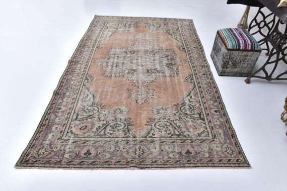 6x9 faded red Oriental Vintage Rug,6x9 Brick Brown Vintage Rug Authentic Handmade Rug, distressed medalion 6x9 Area Rug, Turkish Rug 6x9