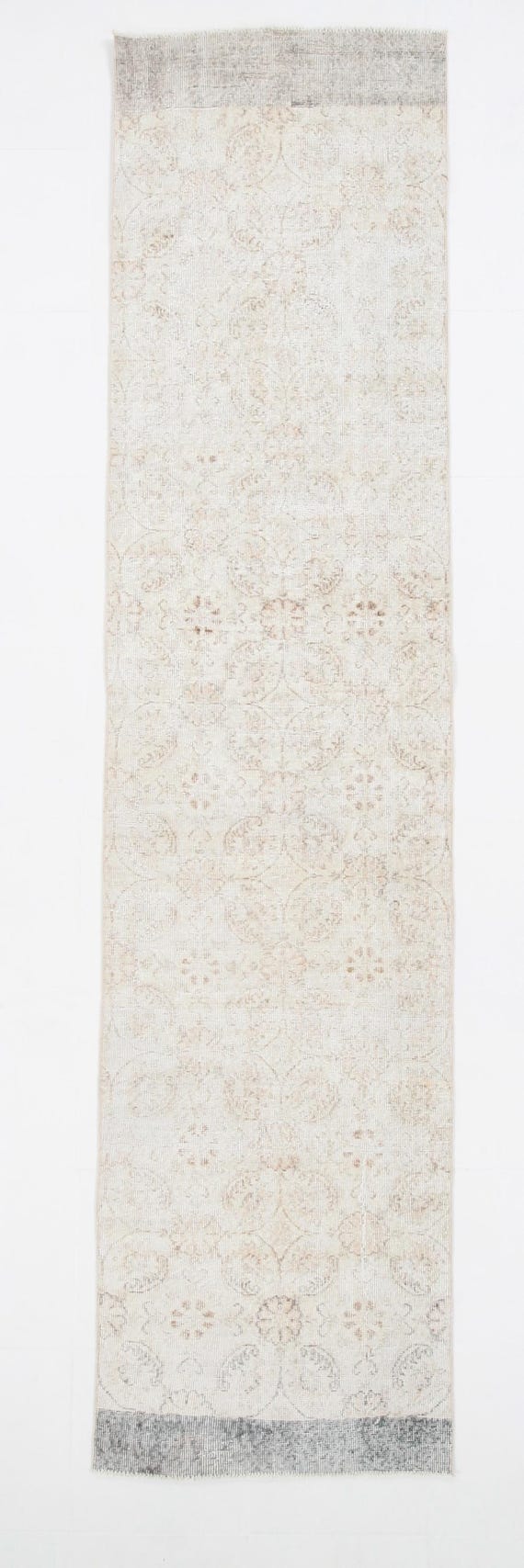 cream vintage runner rug 3x11 Soft Pastel Oushak Runner Rug,3x11 floral design beige runner rug from oushak,floral oushak vintage runner rug