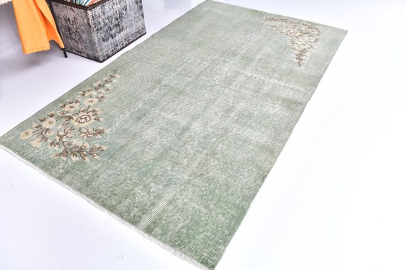 4x6 Vintage Accent Rug, Sage Green Color, 4x6 Floral Style, Handmade Wool Rug, Oriental Rug,  4x6 Rugs, Handmade Wool Rugs