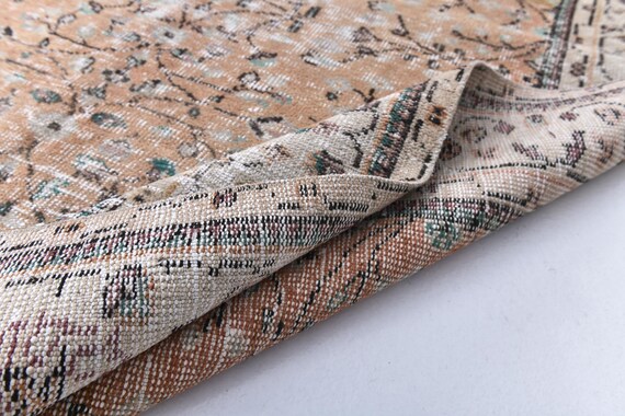 5x8 Turkish Floral Area Rug, Copper Colored Vintage Rug, 5x8 Handmade Rug, 5x8 Rustic Home Decor, Distressed Floral Wool Rug, Bedroom Rug