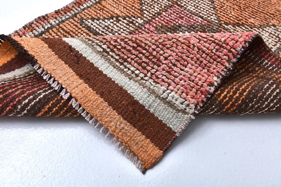 3x9 Soft Red & Yellow Turkish Vintage Runner Rug, 3x9, Wool Handwoven Oushak, 3x9 Vintage Runner, Aesthetic Style, Rug For Hallway, Entry