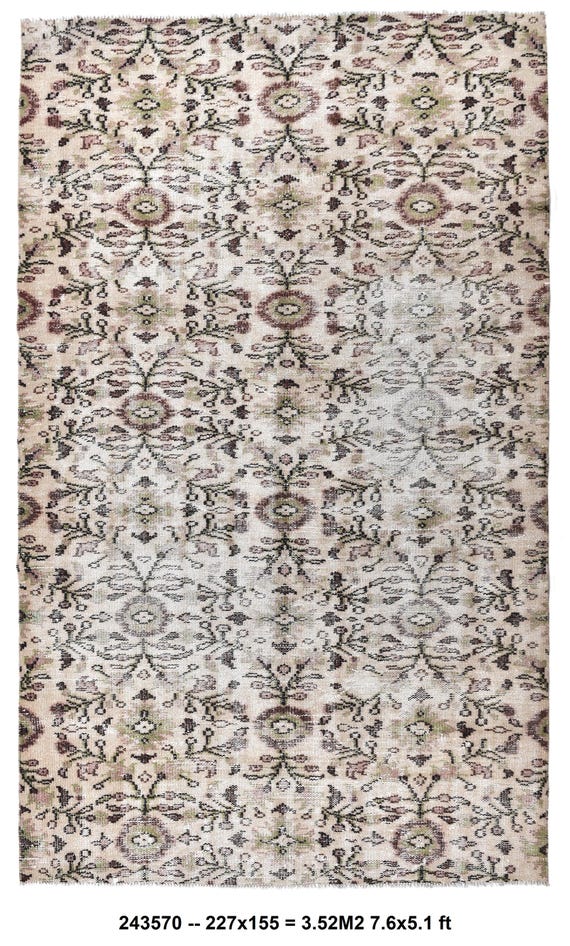 Vintage Floral Turkish Rug 5x7, Authentic Rug 5x7, Farmhouse Decor, Colorful  Rug, Area Rug, Green Beige Rug, Floral Rug, Living Room Rug