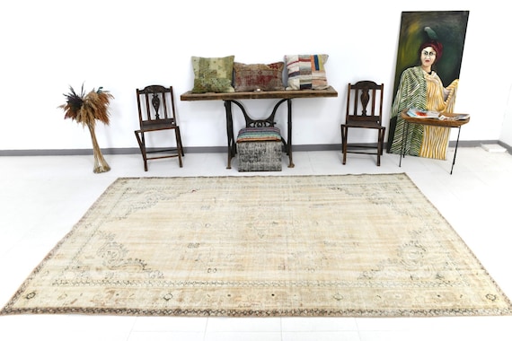 6x10 Turkish Rug, 6x10 Pastel Vintage Turkish Rug, 6x10 Rug, Antique Handmade Turkey,  6x10 Vintage Rug, Beige & Brown Turkish Rug, Antique