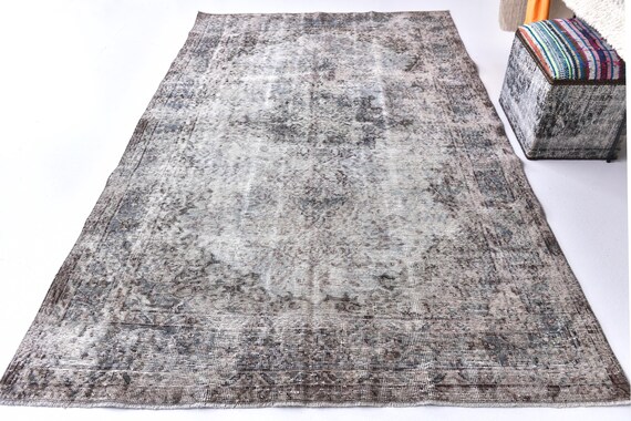 5x8 Vintage Faded Area Rug, Gray Blue Color, 5x8 Handmade Wool Rug, 5x8 Living Room Bedroom Rug, 5x8 Vintage Rug, Rustic Home Rug