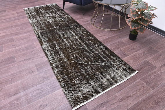 3x9 Vintage Overdyed Turkish Runner Rug, 3x9 Faded Hallway Rug, 3x9 Handmade Runner Rug, Army Green Color, Farmhouse Rug, 3x9 Hallway Runner
