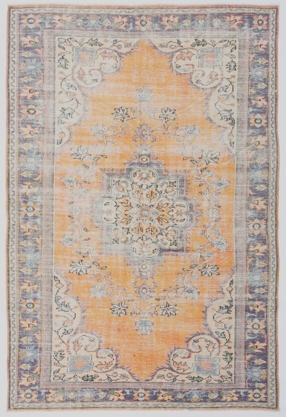 6x9 Area Rug, 6x9 Faded Vintage, 6x9 TURKISH VINTAGE AREA Rug, 6x9, Wool Handmade Oushak, 6x9 Rugs, Orange & Ivory Vintage Rug, Antique 57s