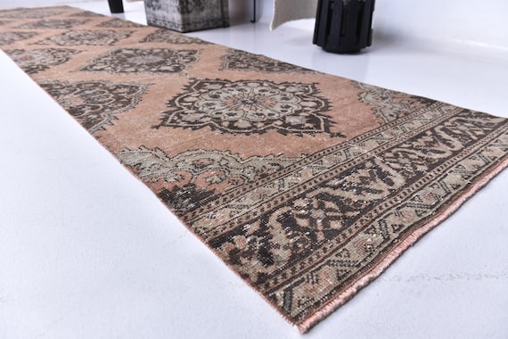3x14 VINTAGE RUNNER RUG, 3x14 Pale Red Brown Vintage Runner, 3x14 Rug, Long Handmade Wool Rug, 3x14 Runner Rug, 3x14 Turkish Runner, Antique